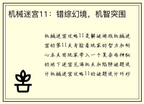 机械迷宫11：错综幻境，机智突围